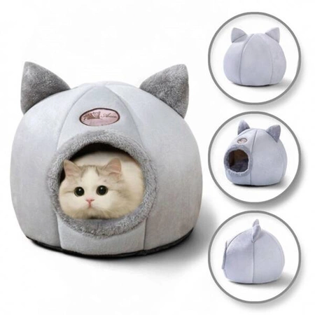ECARLA legowisko dla kota Budka pluszowa na zimę Szara KOT16