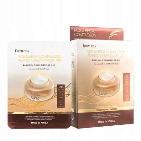 FARMSTAY Rice & Bifida mleczna maska do twarzy w płacie 10x23ml