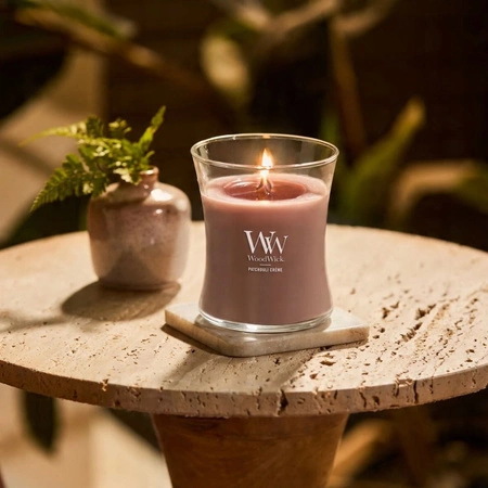WOODWICK Pluswick średnia świeca w słoiku PATCHOULI CREME 275g