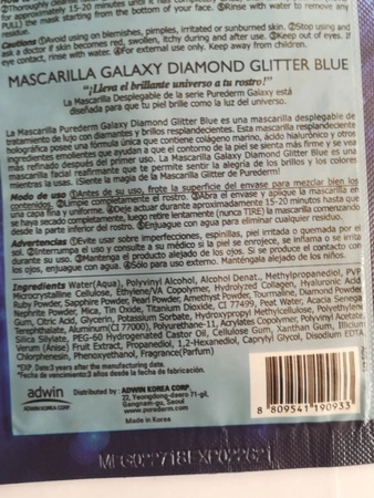 PUREDERM Galaxy Diamond Glitter maska do twarzy w płacie Blue 10g