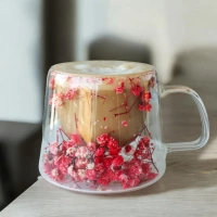 ECARLA szklanka termiczna z podwójnym dnem i hortensją Czerwona 200ml SZK117