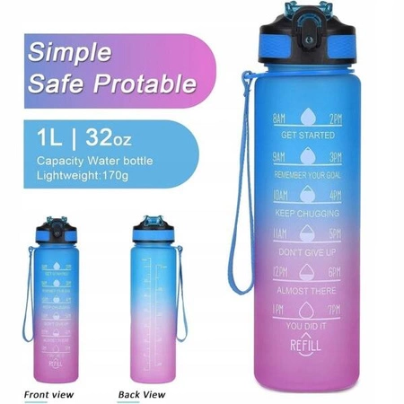 ECARLA butelka na wodę z miarką i słomką 1l Ombre Niebieski z Fuksją BD18