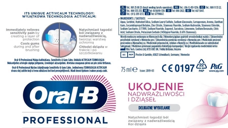 ORAL-B Pro-science Advanced Sensitivity&Gum Calm pasta do zębów Gentle Whitening 75ml