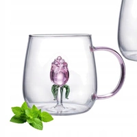 ECARLA szklanka z uchem różowym ze szklanym tulipanem w środku 400ml SZK129