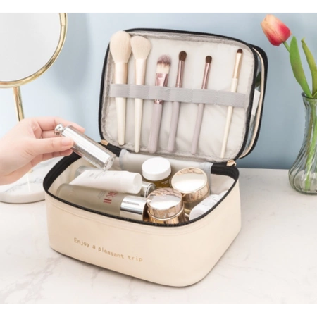 ECARLA kosmetyczka rozkładana dwupoziomowa Krem KS92WZ3