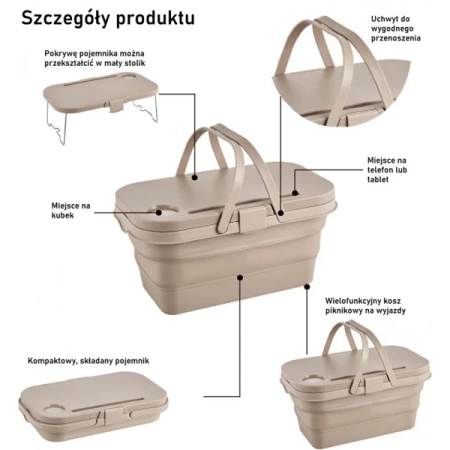 ECARLA kosz piknikowy składany Szary KP03SZ