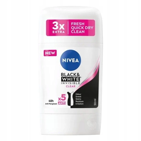 NIVEA Black & White Invisible antyperspirant w sztyfcie Clear 50ml