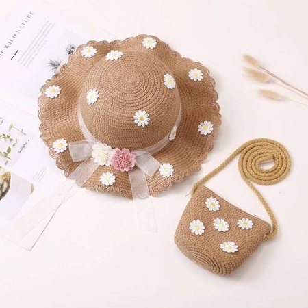 ECARLA kapelusik i torebka słomkowa, dziecięca Stokrotki 52cm CZ40