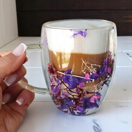 ECARLA szklanka termiczna z podwójnym dnem z hortensją w środku 300ml SZK166