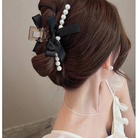 ECARLA spinka do włosów klamra XL Perełki z Czarną Kokardą SP230