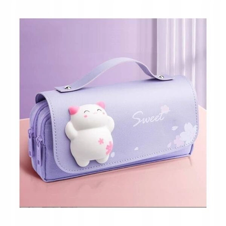 ECARLA piórnik-torebka wielofunkcyjny dwukomorowy z Kotkiem Fioletowy PR14FIO