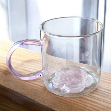 ECARLA szklanka z brokatowtym kwiatkiem w środku 250ml SZK143