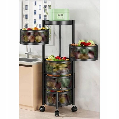 ECARLA regał 5-pozopmowy na kółkach obrotowy Czarny SZ33