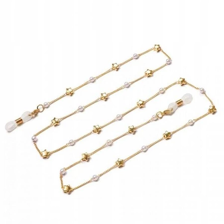 ECARLA łańcuszek do okularów cienki złoty gwiazdki perły 72cm LDK09