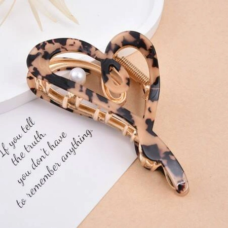 ECARLA spinka do włosów metalowa Serce masa perłowa Panterka SP342PAN