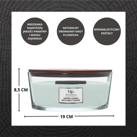 WOODWICK Core Hearthwick świeca w słoiku elipsa SAGEWOOD & SEAGRASS 453g