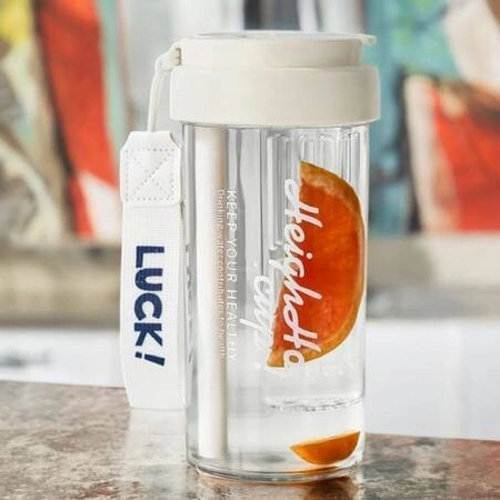 ECARLA bidon na wodę z koszyczkiem i słomką 600ml Luck! Beżowy BD32B