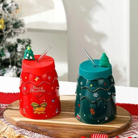 ECARLA kubek z silikonową pokrywką i słomką 400ml Zielony KB06ZIE