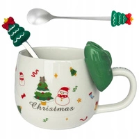 ECARLA kubek świąteczny z KOKARDĄ i łyżeczką 400ml Zieleń KB25ZIE