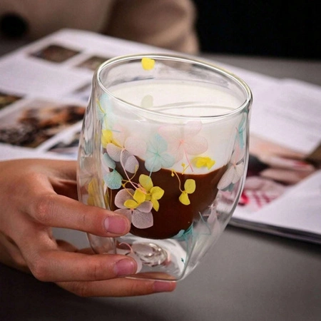 ECARLA szklanka termiczna z podwójnym dnem i hortensją Kolorowa 350ml SZK88