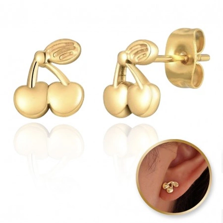 ECARLA kolczyki ze stali szlachetnej platerowanej 14k złotem WISIENKI KST3317