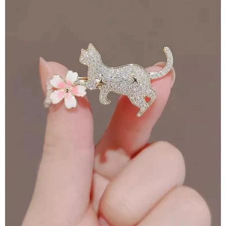 ECARLA broszka KOTEK z kwiatkiem BZ211