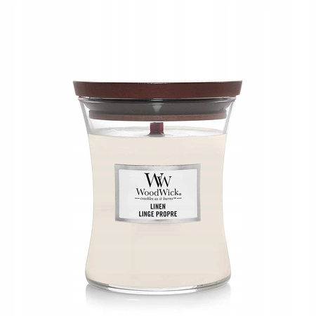 WOODWICK PlusWick średnia świeca w słoiku Linen 275g