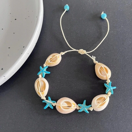 ECARLA bransoletka na stopę MUSZELKI ROZGWIAZDY na sznurku Morski B543N