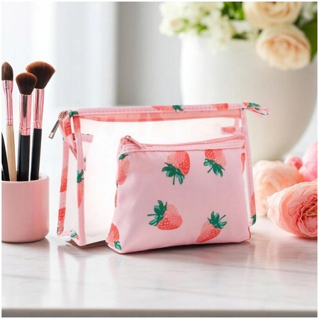 ECARLA zestaw 2 kosmetyczek transparentna + Truskawki KS152