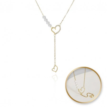 ECARLA naszyjnik ze stali szlachetnej pozłacanej SERCA perełki NST2172