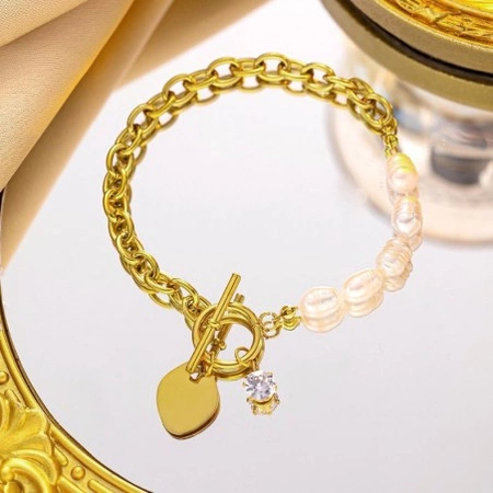 ECARLA bransoletka na rękę ze stali chirurgicznej pozłacanej PEREŁKI ST1515