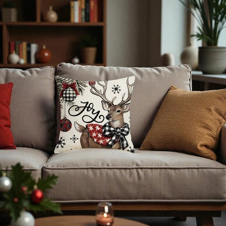 ECARLA Zima Świąteczna poszewka na poduszkę Boho 45x45 JELONEK POD244