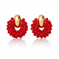ECARLA kolczyki WIANUSZKI z koralikami Czerwone K1717