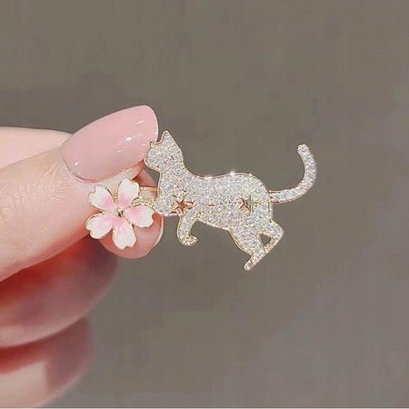 ECARLA broszka KOTEK z kwiatkiem BZ211