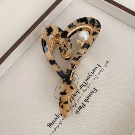 ECARLA spinka do włosów metalowa Serce masa perłowa Panterka SP342PAN