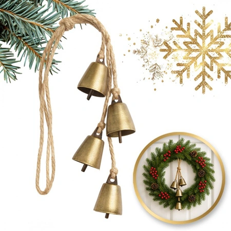 ECARLA Ozdoba Świąteczna dzwonki metalowe 4szt / 35cm WOZ52