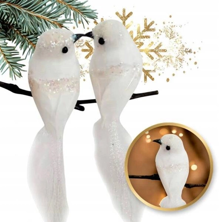 ECARLA ozdoba świąteczna ptaszki na choinkę 18x5cm 2szt Białe BSN49