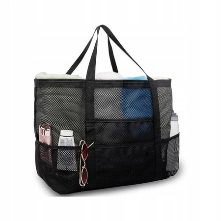 ECARLA torebka plażowa siateczkowa wymiary 43x39x20cm Czarna TP12