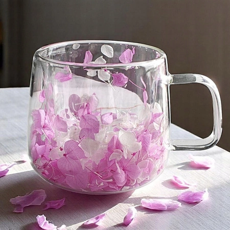 ECARLA szklanka termiczna z podwójnym dnem i hortensją 180ml Fiolet SZK172