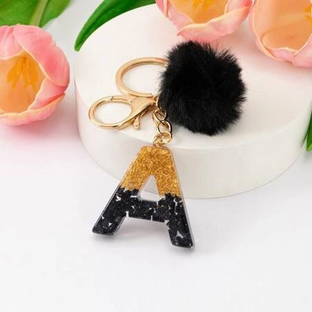 ECARLA brelok do kluczy LITERKA A Czarno Złota z pomponem BRL342A