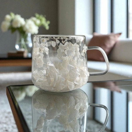 ECARLA szklanka termiczna z podwójnym dnem z hortensją w środku 180ml SZK186