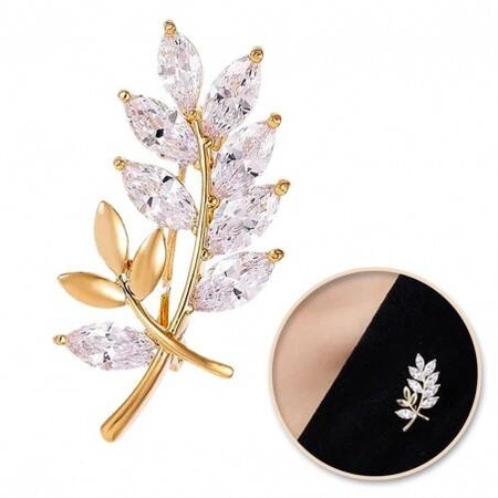 ECARLA broszka kryształowa z cyrkoniami Listki na gałązce BZ181