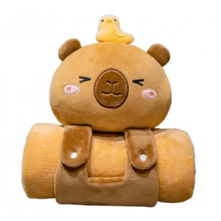 ECARLA koc z poduszką mięciutki, Flannela KAPIBARA 100x170cm KOC19