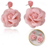 ECARLA kolczyki wiszące, sztyft koronkowe RÓŻA Pudrowy Róż K1707