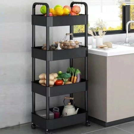 ECARLA regał czteropoziomowy na kółkach Czarny SZ41