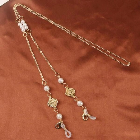 ECARLA łańcuszek do okularów cienki złoty kwiat cyrkonie 73cm LDK18