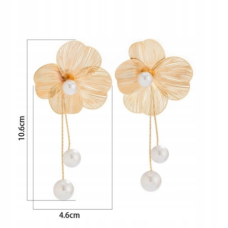 ECARLA kolczyki wiszące, duże Kwiaty z perłami K1696