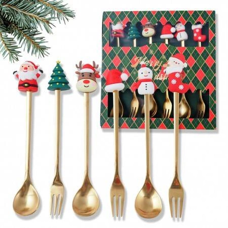 ECARLA zestaw łyżeczek i widelczyków ze świątecznymi figurkami 6szt w pudełku LYZ6
