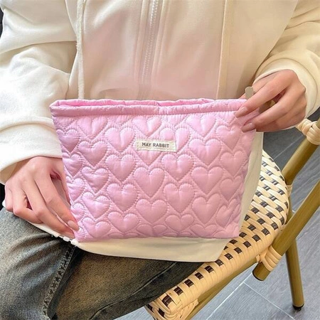 ECARLA kosmetyczka jednokomorowa pikowana Serca Różowa KS120R