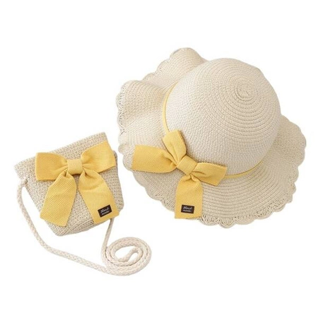 ECARLA kapelusik i torebka słomkowa, dziecięca BOHO słoneczny 52cm CZ45 